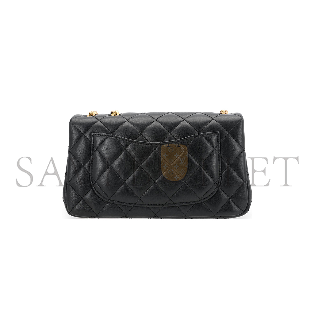 CHANEL MASTER SHEEPSKIN CHAIN BAG SHOULDER BAG CROSSBODY BAG MINI WOMEN'S BLACK (20*13*7cm) 